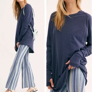 We The Free NWT Arden Tee Navy Size M Free People Oversized Long Sleeve Top